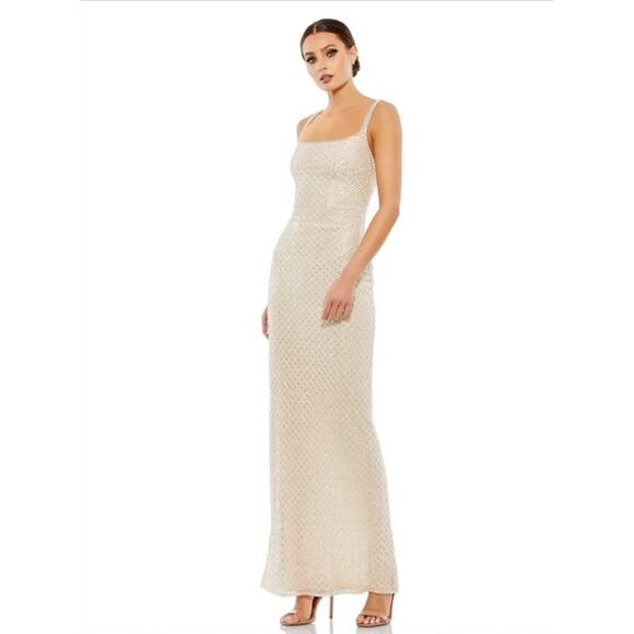 MAC DUGGAL Dress Size 14 Evening Gown Sequin Nude Cream NEW Beaded - Picture 1 of 8